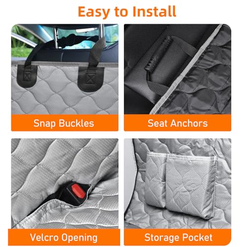PETICON Dog Car Seat Cover with Mesh Window, 100% Waterproof Pet Seat Cover for Back Seat, Scratchproof Dog Hammock for Cars, Trucks, SUVs, Jeeps (Gray) - color: gray