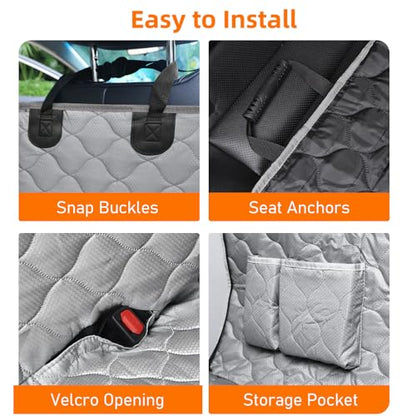 PETICON Dog Car Seat Cover with Mesh Window, 100% Waterproof Pet Seat Cover for Back Seat, Scratchproof Dog Hammock for Cars, Trucks, SUVs, Jeeps (Gray) - color: gray
