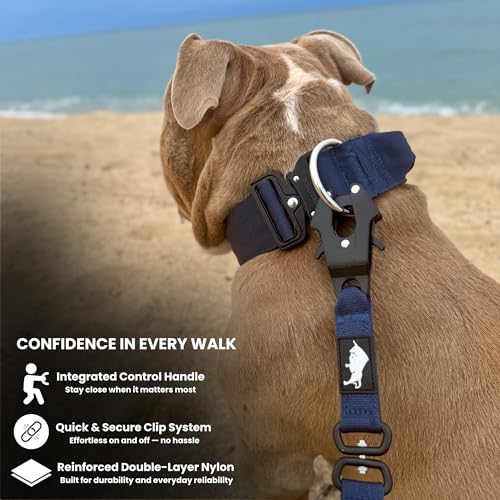 BULLYBREED | Heavy Duty Dog Leash, Tactical Dog Leash, Quick Release Frog Clip with Anti-Tangling Swivel System for Large Dogs that Pull with Soft Double Handles (5 FT Long, Navy Blue) - color: Navy Blue Double Handle