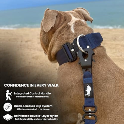 BULLYBREED | Heavy Duty Dog Leash, Tactical Dog Leash, Quick Release Frog Clip with Anti-Tangling Swivel System for Large Dogs that Pull with Soft Double Handles (5 FT Long, Navy Blue) - color: Navy Blue Double Handle