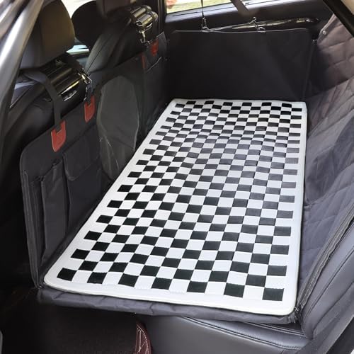 Manificent Non-Slip Pet Bed Mat for Back Seat Extender, Hair Resistant Dog Blanket for Hard Bottom Dog Car Seat Cover, Anti Slip Pet Linner Backseat Cover Black Plaid - color: Black Plaid, size: 52"Lx23.5"W
