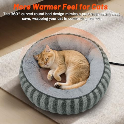 Toove Heated Cat Bed Indoor - Heating Donut Pet Bed for Cats and Small Dogs, Ultra Soft & Cozy Sleeping Cat Beds, Machine Washable, Safe Warming with Timer and Temperature Control, 20''x20''x6'' Small