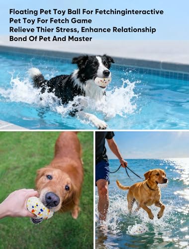 Deeow 2 Pack Water-Floating Squeaky Dog Toys for Fetching Game, ETPU White Rugby Ball Pet Toys, Durable Beach and Pool Toys for Interactive Game, Non-Toxic Puppy Toy Ball for Outdoor Fun