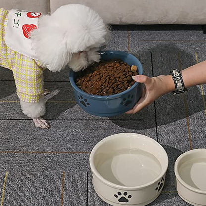 Sweejar Ceramic Dog Bowls with Paw Pattern, Dog Food Dish for Small Dogs, Porcelain Pet Bowl for Water 16 Fl Oz (Fog Blue) - color: Fog Blue, style: Paw Pattern,5.5"x2.2"(16 Fl Oz)