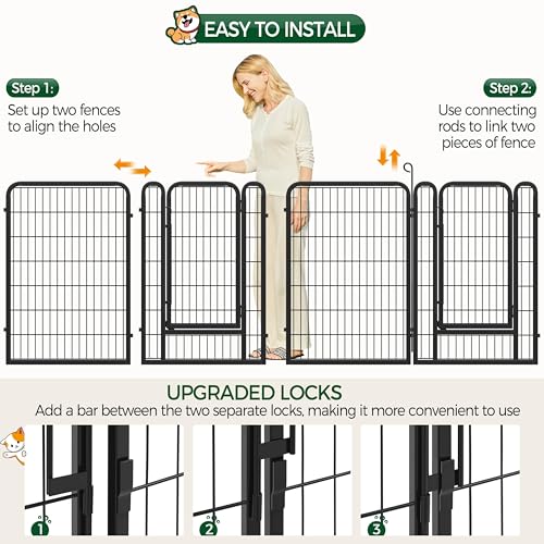 Yaheetech Dog Playpen, 40 Inch 8 Panels Heavy Duty Metal Pet Fence for Indoor Puppy Exercise Pen for RV Camping/Yard/Garden, Black - size: 40"