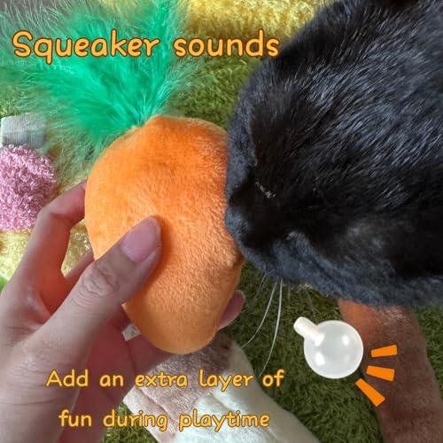 CECE PAW 4 Pack Cat Carrot Feather Toy, Catnip Refillable Toys, Cat Kicker Toy with Treat Pockets and 6 Catnip Pouches - color: Carrot Toy + Catnip, size: Cat
