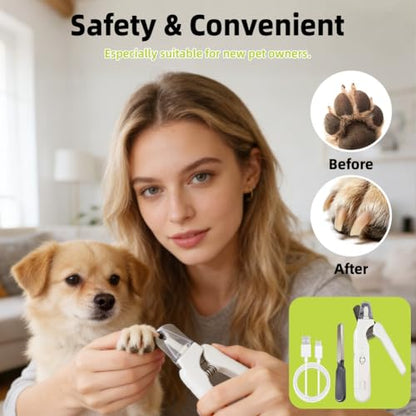 2 in 1 Dog Nail Clippers and Grinder with 2 LED Light, Cat Nail Trimmer with Safety Guard, Avoid Overcutting & Splashing, Painless Quiet Pet Nail File, Professional Grooming Tool for Large Small Pets