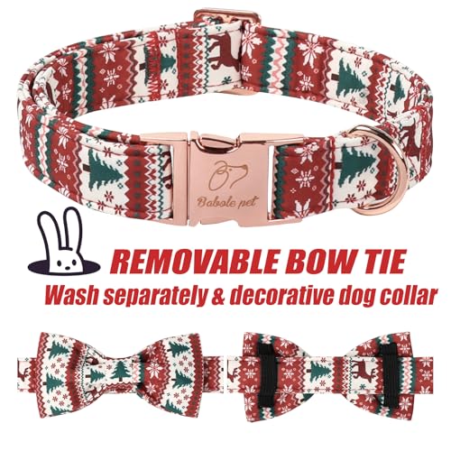 Christmas Dog Collar with Bow Tie - Fair Isle Style Christmas Puppy Collar, Adjustable Metal Buckle Winter Bowtie Dog Collars for Small Medium Large Dogs XS - color: B-Fair Isle Style, size: XS