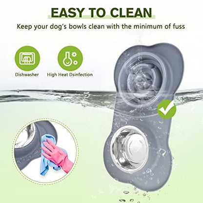 Pecute Slow Feeder Dog Bowls to Slow Down Eating, Dog Bowl Slow Feeder with No-Spill Non-Skid Silicone Mat, Food-Grade Safe Dog Food Bowls Slow Feeder, Stainless Steel Dog Water Bowl for Dogs Cats - size: Medium-1¾ Cup/13.5 oz each