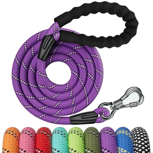 NTR 8FT Heavy Duty Dog Leash with Swivel Lockable Hook and Comfortable Padded Handle, Purple Rope Dog Leash for Small Medium Large Dogs Training, Playing, Camping, or Backyard - color: Purple, size: 8ft*1/2"