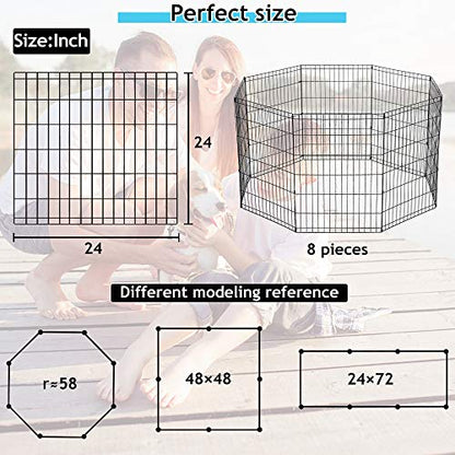 Pet Dog Playpen 8 Panel 24" Metal Portable Foldable Indoor Outdoor Cat Puppy Exercise Pen Animal Wire Yard Dog Fence Crate Kennel for Small Medium Large Dogs Black - size: 24"x8 Panels