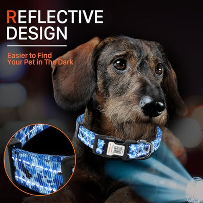 Reflective Dog Collar, Personalized Dog Collars with QR Code Buckle, Soft Nylon Pet Collar Adjustable for Large Dogs, Camo Blue L - color: Camo Blue, size: Large