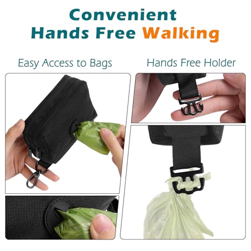 Dog Poop Bag Holder, Portable Pet Waste Bag Dispenser, 2 Pouches for Treats and Walking Accessories, Fit All Leashes, Includes 1 Roll of Dog Poop Bags (Black) - color: Black