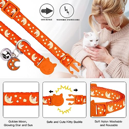 Baeuppit 2Pcs Breakaway Cats Collars Cat Collars for Boy & Girl Cats Adjustable Kitten Collars with Bell,Black+Tangerine - color: Black+Tangerine, size: 7.0-10.7''