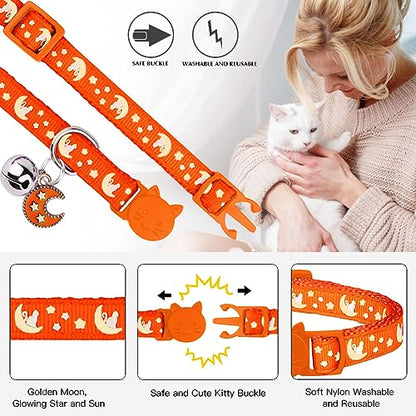 Baeuppit 2Pcs Breakaway Cats Collars Cat Collars for Boy & Girl Cats Adjustable Kitten Collars with Bell,Black+Tangerine - color: Black+Tangerine, size: 7.0-10.7''