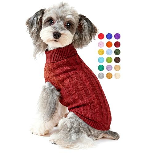 Dog Sweater for Small Medium Large Dogs - Warm Winter Turtleneck Knit Dog Sweaters Soft Pet Cat Clothes Christmas Coat Indoor Outdoor Use for Puppy Kitten Male Female Girl Boy Pets - color: Rust Red, size: XX-Small