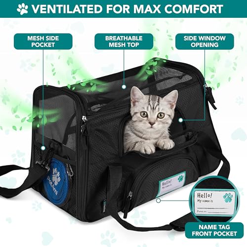 PetAmi Airline Approved Pet Carrier for Cats & Small Dogs, Soft Sided TSA Travel Carrier Bag with Sherpa Bed, Breathable Mesh Ventilation, Collapsible Bowl, Fits Under Seat, Up to 18 lbs, Small Black - color: Black, size: Small - 17"L x 10.2"W x 11.2"H