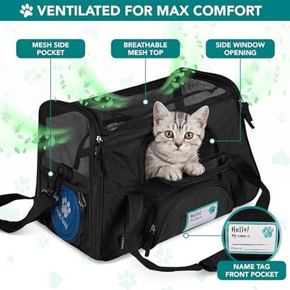 PetAmi Airline Approved Pet Carrier for Cats & Small Dogs, Soft Sided TSA Travel Carrier Bag with Sherpa Bed, Breathable Mesh Ventilation, Collapsible Bowl, Fits Under Seat, Up to 18 lbs, Small Black - color: Black, size: Small - 17"L x 10.2"W x 11.2"H