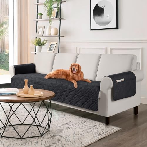 TAOCOCO Waterproof Oversized Couch Covers for Pets Dogs with Non Slip Backing, Sofa Seat Covers with Pocket for 4 Cushion Couch Washable Dog Couch Protector Sofa Slipcovers(Oversized Sofa, Black) - color: Black, size: Oversized Sofa(Seat Width: 78.7'')