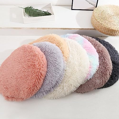 Calming Dog Cat Bed Cat Cushion Cat Mat Long Plush Round Sleeping Bed for Small Medium Kitten Puppy,15.74"/19.68"/23.62"(60cm/23.62inch,Apricot) - color: Apricot, size: 60cm/23.62inch