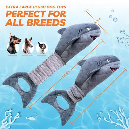 LEGEND SANDY Large Squeaky Dog Toys to Keep Them Busy, Interactive Plush Dog Toy,Crinkle Tug of War Dog Chew Toy for Small, Medium, and Large Dog - color: Grey Shark