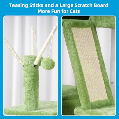 Hey-brother Cat Tree, 53 inch Cat Tower for Indoor Cats, Cat House with Padded Platform Bed, Toy Balls, Large Cozy Condo, Hammocks and Sisal Scratching Posts, Green MPJ019-SGR - color: Green