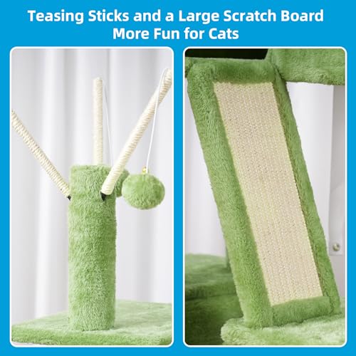 Hey-brother Cat Tree, 53 inch Cat Tower for Indoor Cats, Cat House with Padded Platform Bed, Toy Balls, Large Cozy Condo, Hammocks and Sisal Scratching Posts, Green MPJ019-SGR - color: Green