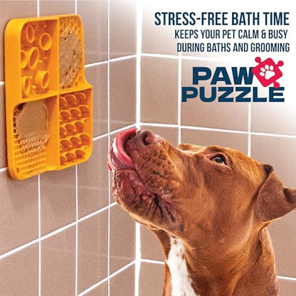 Palz&Co Paw Puzzle 2-in-1 Slow Feeder & Lick Mat for Dogs and Cats, Dry and Wet Food, Dishwasher Safe Silicone, Small 8"x8", Orange - size: Small