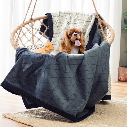 Waterproof Dog Blanket for Bed – 45x60 Inch Throw Size – Pet Hair Resistant Blanket for Small to Large Dogs – Washable, Leakproof, Reversible Bedspread for Bed Protection – Blue/White - size: 45"x 60"