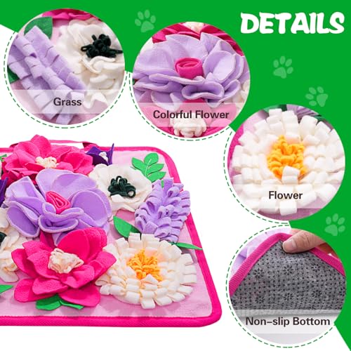 Snuffle Mat for Dogs,Dog Feeding Mat Sniff Mat Interactive Dog Puzzle Mat for Training and Stress Relief Encourages Natural Foraging Skills (Pink) - color: pink