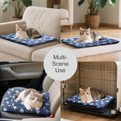 Dog Bed Mat, Reversible Crate Pad & Cute Dog Bed - Machine Washable Kennel Mat with Ultra Soft for Small Dogs & Cats - color: Dark Blue Stars, size: 18"L x 14"W x 1.5"Th