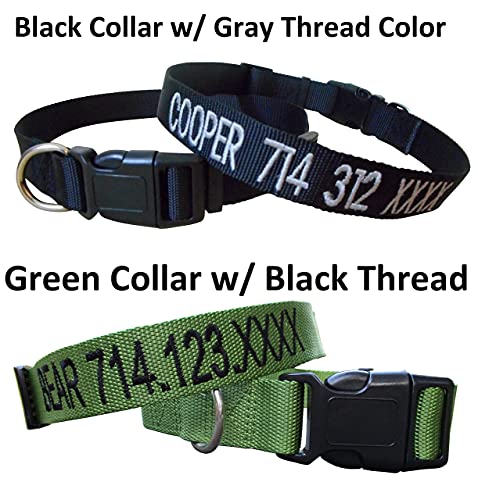 Personalized Custom Customized Embroidered Dog Name & Phone Number Adjustable Nylon Collar for Large Medium Small Breed, Girl Boy Dogs, Pet Puppy Black Red Pink Purple Orange Blue Green
