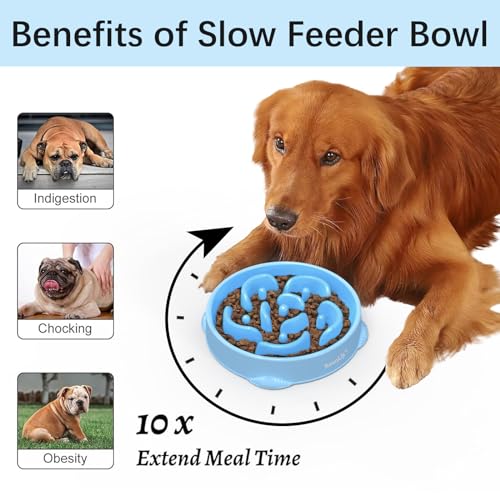 MateeyLife Large Slow Feeder Dog Bowls 2PCS, Anti-Choking Puzzle Dog Food Bowls, Anti-Slip Interactive Feeding Slow Down Eating, Bloat Stop Maze Dishes for Large Breeds 4 Cups - color: A-LightBlue&DarkBlue, size: Large