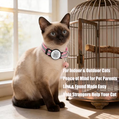 Reflective Kitten Collars with Bell,Cat Collar Breakaway with QR Code Name Tag, Cat ID Tag Personalized, Ultra-Durable, Adjustable, Fits Most Girl Boy Small Large Cats (Pink Reflective)