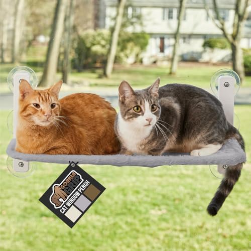 GORILLA GRIP Cat Window Perch, Foldable Cat Window Hammock Bed with 6 Large Suction Cups, Cordless Indoor Wall Shelves, Strong Metal Frame Holds 40lbs, Reversible Washable Sherpa Cover, Large Gray - color: Gray, size: Large (40 lbs)