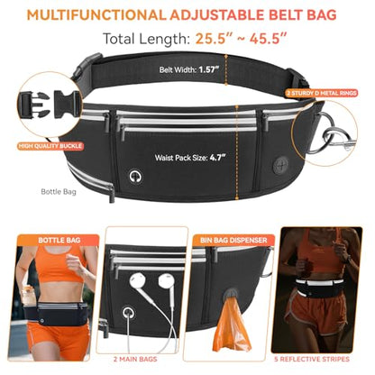 Hands Free Dog Leash with Waist Belt & Zipper Pouch, Heavy Duty Waist Leash for Running, Walking, Jogging and Hiking, Professional Tangle Free Reflective Control Lead for Large Medium Dogs - color: Waist Belt-Black