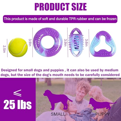3 Pack TPR Rubber Chew Toys for Puppy, Small Dog & Senior Dog | Stuffable, Freezable Interactive Dog Toys for Treat Dispensing | Soothing Teething, Anxiety Relief & Dental Cleaning