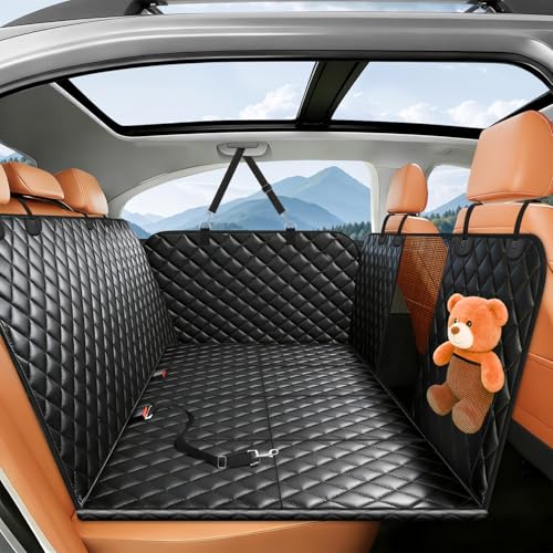 HOB4U Dog Car Seat Cover for Back Seat, Hard Bottom Back Seat Extender for Dogs, Dog Hammock for Car SUV and Trucks - Waterproof, Anti Scratch，Easy to Clean, Supports 400lbs - color: Black, size: Large