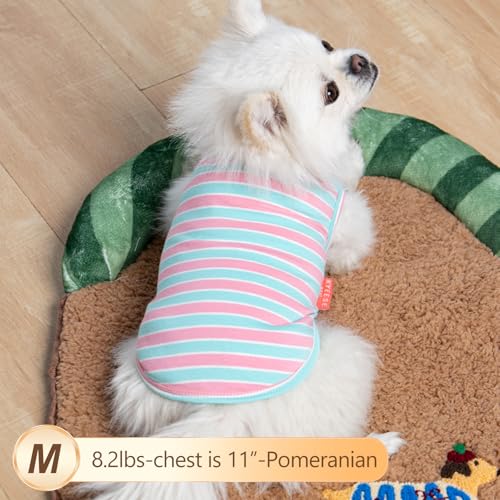 KYEESE 2Pack Dog Shirt, Soft Striped Dogs T Shirts, Lightweight Doggie Tank Top Cat Clothes, Sleeveless Dog Shirt for Small Dogs, Stretchy Pet Vest, Pink, Medium - color: 01# 2Pack (Pink+Striped), size: Medium (7-13lbs)