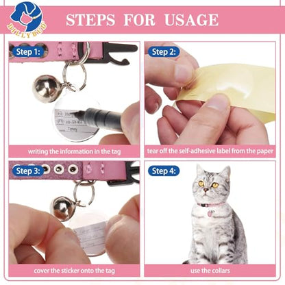 Leather Personalized Breakaway Cat Collar with Studded Bell and Safety Quick Release Buckle - Rivets Studded ID DIY Collars for Boy Girl Cats Kittens, 9" - 11.5" Pink - color: Pink, size: 9"-11.5"