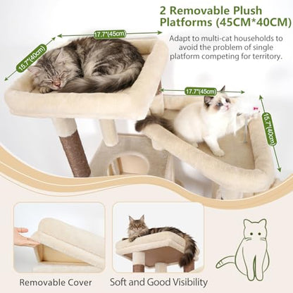 Globlazer 72in Heavy Duty Cat Tree Tower for Large Adult Cats, Multi-Level Cat Condo Stand with 2 Cozy Baskets & 6 Sisal Scratching Posts, S72E, Beige - color: Beige