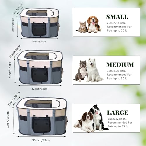 Dog Playpen,Pet Playpen,Foldable Puppy Cat Playpen, Dog Playpen for Indoor Dogs Enclosed, Outdoor Travel Camping Use, Dog Kennel Tent Crate for Rabbit Small Animals with Carrying Case (Grey, L) - size: L(35" x 28" x 23")