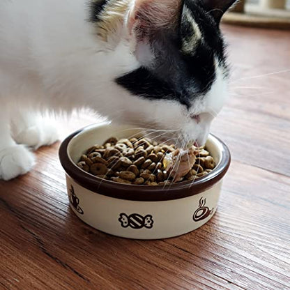 TTCAT Ceramic Cat Food Bowl,Cute Cartoon Pattern,Basic Bowl, Small Pet Feeding Dishes for Cat, Kitten, Small Dog, Dishwasher Safe… - color: Round bowl