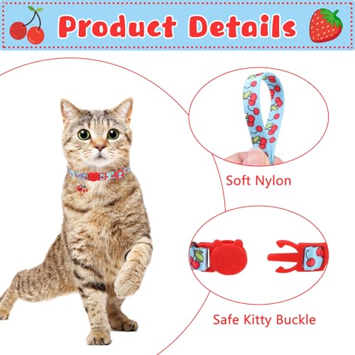 Breakaway Cat Collars with Bell & Cute Pendants, 3 Pack Safety Buckle Kitten Collars, Adjustable Pet Collar Ideal for Girl Boy Cats Puppy (Style A - New Fruit) - color: Style A - New Fruit