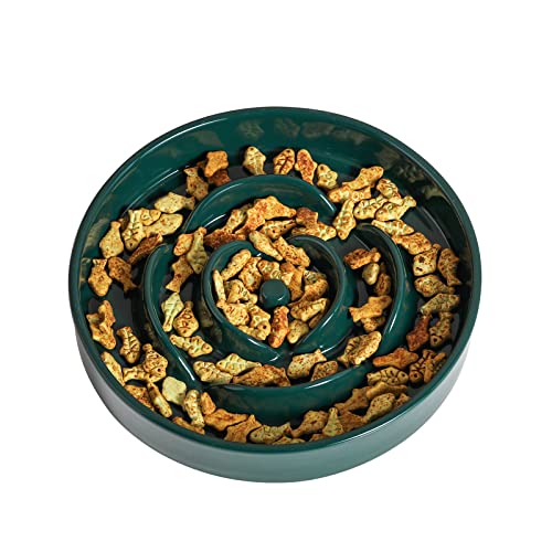 8.66 in Green Ceramic Slow Feeder Dog Bowl for Medium and Large Breed,Pet Feeding Dog Food Water Dish Heavy Weighted,Puppy Bowl for Fast Eaters,Puzzle Slow Eating Dish Modern Cute - color: Deep Green Slow Feeder