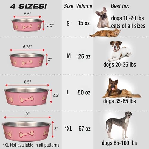 Loving Pets Bella Dog Bowls- Stainless Steel Dog & Cat Bowls - Spill Proof Dog Food Bowl, Cat Bowl, Puppy Essentials & Pet Supplies Great for Home & Travel (Large 35-65 lbs, Coastal Pink) - color: Coastal Pink, size: Large (35-65lbs)