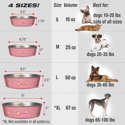 Loving Pets Bella Dog Bowls- Stainless Steel Dog & Cat Bowls - Spill Proof Dog Food Bowl, Cat Bowl, Puppy Essentials & Pet Supplies Great for Home & Travel (Large 35-65 lbs, Coastal Pink) - color: Coastal Pink, size: Large (35-65lbs)
