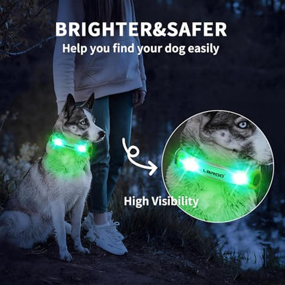 LaRoo LED Dog Collar Light, High Visibility Pet Safety Night Light with Hook & Loop, Waterproof Glow LED Strip for Dog Collar Leash Harness, Perfect for Night Walking Running, Camping, Outdoor, Green - color: Green