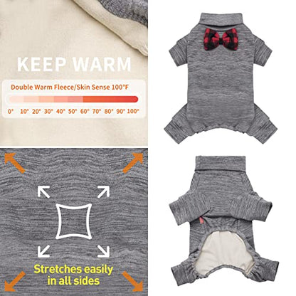 KYEESE Dog Coats Turtleneck Stretchy Dog Pajamas Super Soft Warm Material Dogs Sweater with Bowtie Pet Onesie for Small Dogs Cold Weather Coat, Grey,L - color: 08# Grey, size: Large (15-22lbs)