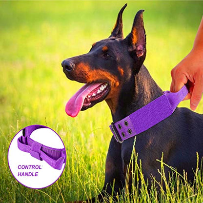 Reflective Dog Collar Heavy Duty Tactical with Control Handle and Metal Buckle for Dog Training(M,Purple) - color: Purple, size: Medium (Pack of 1)